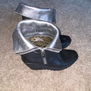 Fly London Black and Silver Women's Shoes